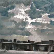 Niespokojne niebo, tłusty pastel, 45x70 cm, 2017, kolekcja prywatna - Polska